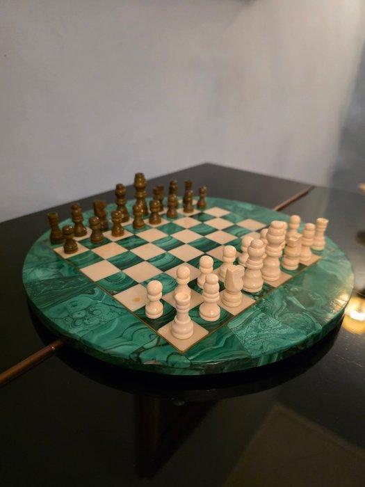 Schaakspel - Malachiet, wit marmer, Antiquités & Art, Curiosités & Brocante