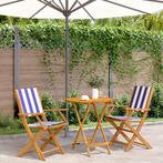 vidaXL 3-delige Bistroset stof en massief hout blauw en wit, Tuin en Terras, Verzenden, Nieuw