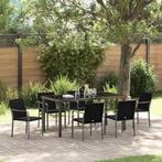 vidaXL Tuin Eettafel Set 7 pcs Zwart en Grijs PE Riet, Verzenden, Nieuw