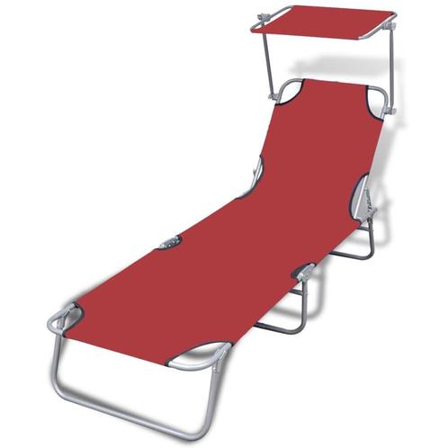 vidaXL Ligbed inklapbaar met luifel staal en stof rood, Tuin en Terras, Ligbedden, Nieuw, Verzenden