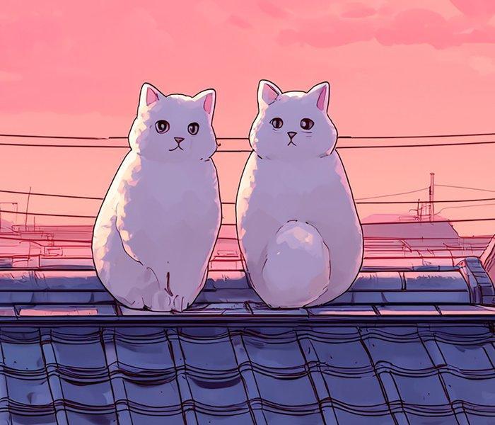 Hana Noé - Chubby Cats on Roof, Antiek en Kunst, Kunst | Designobjecten
