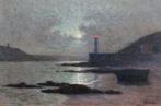 Raymond Woog (1875-1949) - Nocturnal seaside landscape, moon, Antiek en Kunst, Kunst | Schilderijen | Klassiek