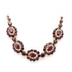 Antiek gouden collier met granaat stenen  | 45,5 cm, Handtassen en Accessoires, Kettingen, Ophalen of Verzenden, Gebruikt, Goud