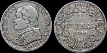 1 lire Vatican City Italy Papal States 1 lira 1866 zilver beschikbaar voor biedingen