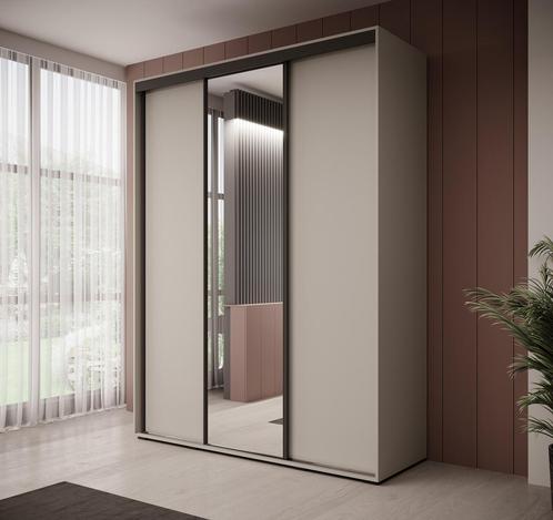 Meubella Kledingkast beige zwart 180 cm - Met spiegel, Huis en Inrichting, Kasten | Overige, Nieuw, Verzenden