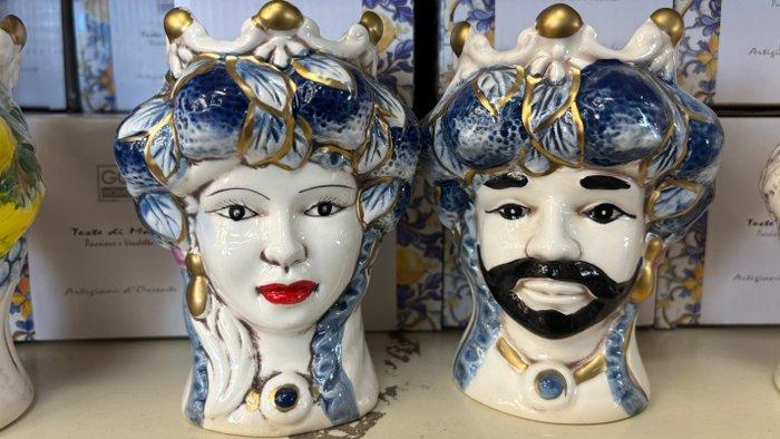 Vaas (2) - Keramiek - Setje van Moro-koppen - Caltagirone, Antiek en Kunst, Antiek | Glaswerk en Kristal