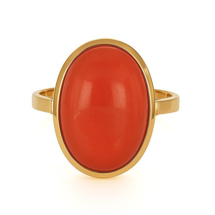 Ring - 18 karaat Geel goud Koraal, Handtassen en Accessoires, Ringen