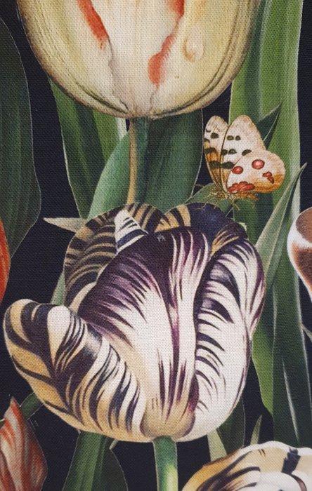 Art Nouveau stof met tulpen - realistisch ontwerp - Textiel, Antiek en Kunst, Antiek | Tapijten, Tafelkleden en Textiel