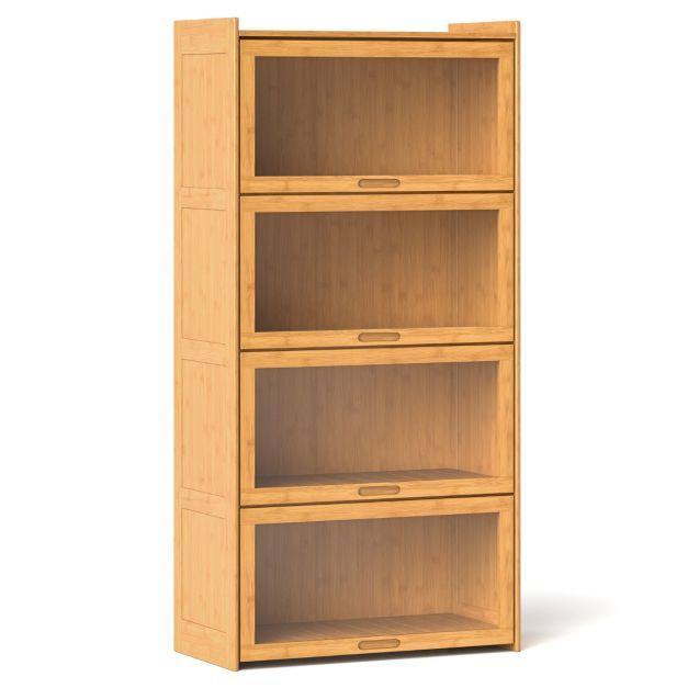 2dekans | Coast 4-laags bamboe boekenkast 140 cm met deuren,, Huis en Inrichting, Kasten | Boekenkasten, Ophalen of Verzenden