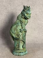 Beeld, Draak op pilaar - 26 cm - Brons
