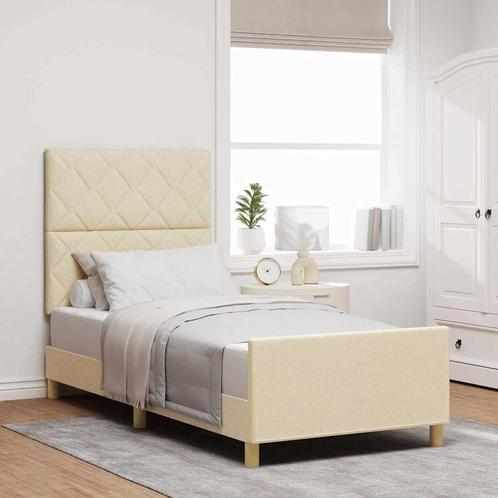 vidaXL Bedframe Crème 90x200 cm Stof, Huis en Inrichting, Slaapkamer | Bedden, Nieuw, Verzenden