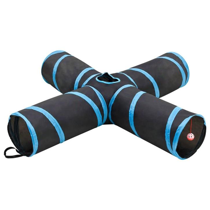 vidaXL Kattentunnel 4-voudig 132 cm polyester zwart en blauw, Kinderen en Baby's, Speelgoed | Buiten | Speeltoestellen, Nieuw