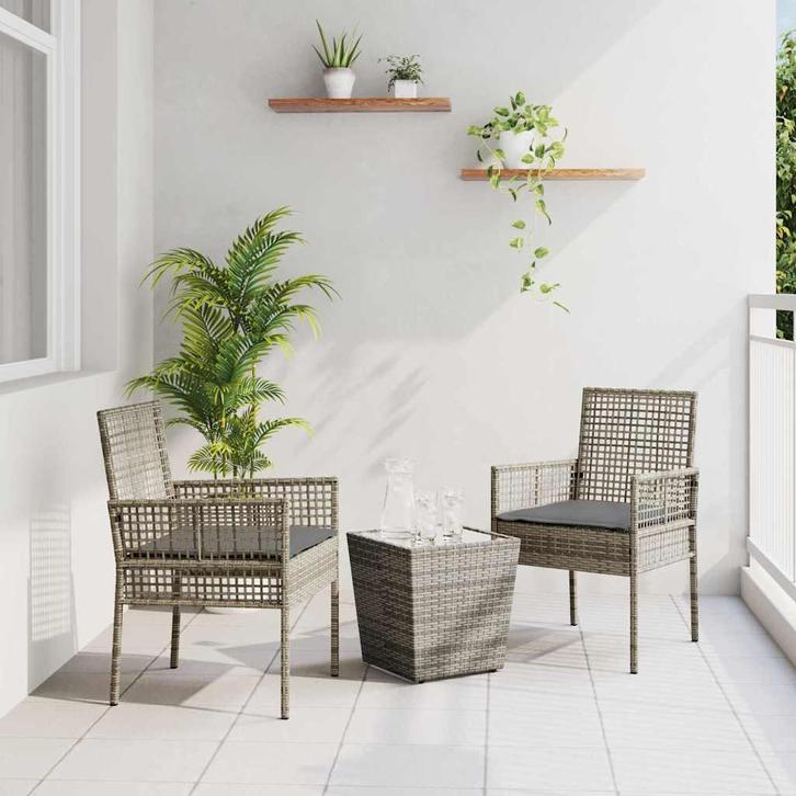 vidaXL Tuin Bistro Set 3 pcs Grijs Poly rattan, Tuin en Terras, Tuinsets en Loungesets, Nieuw, Verzenden
