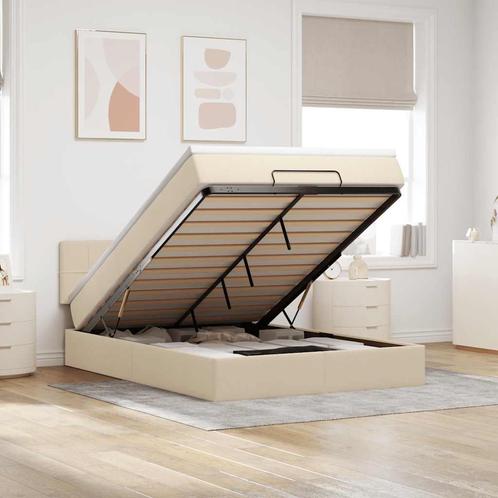 vidaXL Bed met matras 140x200 cm stof crèmekleurig, Huis en Inrichting, Slaapkamer | Bedden, Nieuw, Verzenden