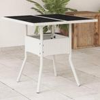 vidaXL Tuintafel met glazen blad 80x80x75 cm poly rattan wit, Tuin en Terras, Verzenden, Nieuw
