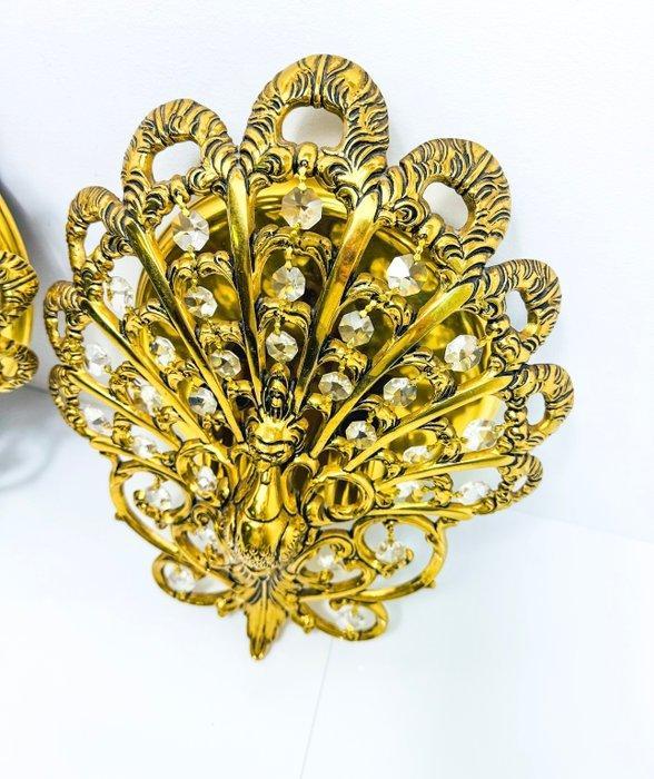 Wandkandelaar (2) - Paon - Kristal, Messing -, Antiek en Kunst, Antiek | Verlichting