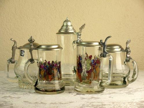 Bierpul (5) - Set van 5 bierglazen - Glas, Tin, Antiek en Kunst, Curiosa en Brocante