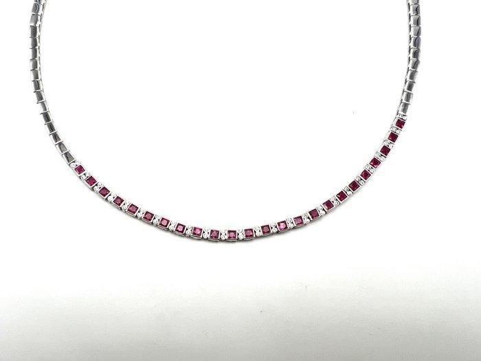 Halsketting - 14 karaat Witgoud - 2.40ct. tw. Robijn -, Handtassen en Accessoires, Kettingen