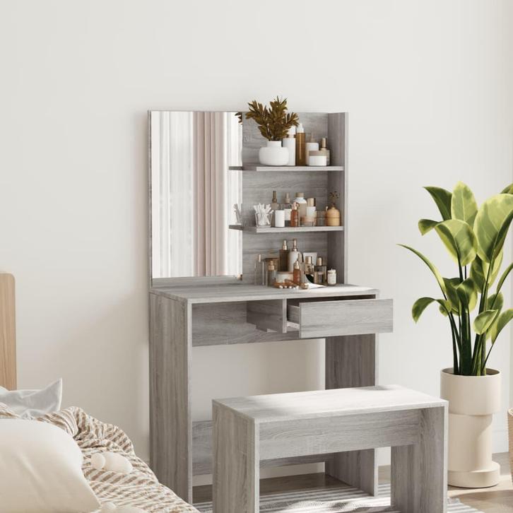 vidaXL Kaptafel met spiegel 74,5x40x141 cm grijs sonoma, Huis en Inrichting, Tafelonderdelen, Nieuw, Verzenden