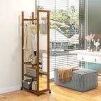 Kledingrek - SpiegelXL - Wieltjes - Walnootkleurig, Huis en Inrichting, Woonaccessoires | Spiegels, Ophalen of Verzenden, Nieuw