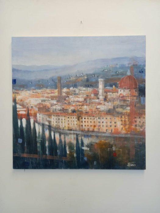 Paolo Fedeli - Veduta di Firenze, Antiquités & Art, Art | Peinture | Moderne