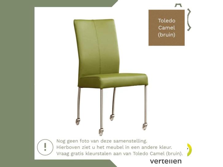 Leren eetkamerstoel Comfort met wieltjes - Toledo Camel, Huis en Inrichting, Stoelen, Bruin, Eén, Nieuw, Leer, Ophalen of Verzenden
