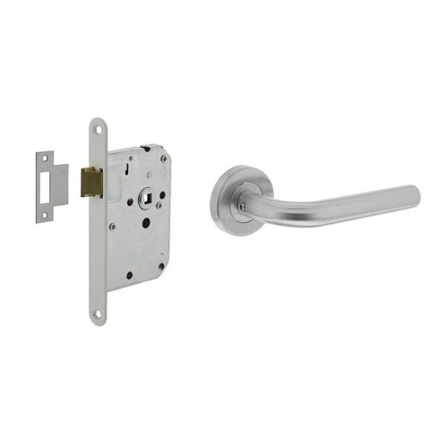 Deurbeslag set loopslot wit + deurklink Recht RVS, Doe-het-zelf en Bouw, Hang- en Sluitwerk, Klink of Kruk, Nieuw, Ophalen of Verzenden