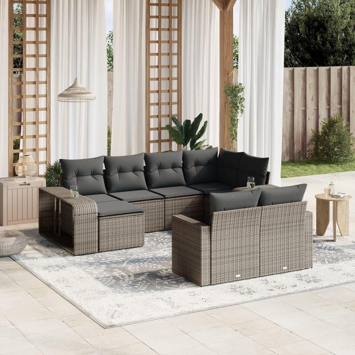 vidaXL 10-delige Loungeset met kussens poly rattan grijs, Tuin en Terras, Tuinsets en Loungesets, Nieuw, Verzenden