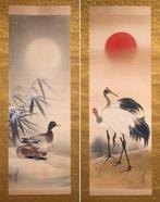 A pair of Hanging Scrolls - Hazy Moon 2 Ducks in the snow -