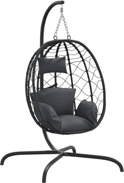 vidaXL Hangstoel met kussen poly rattan en staal, Caravans en Kamperen, Kampeermeubelen, Verzenden