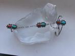 Bracelet esclave argent turquoise et corail - Navajo -