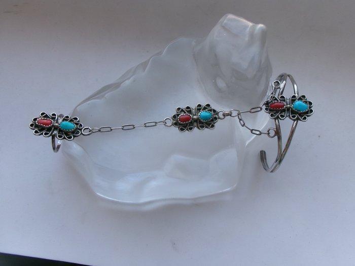 Bracelet esclave argent turquoise et corail - Navajo -, Antiquités & Art, Art | Art non-occidental