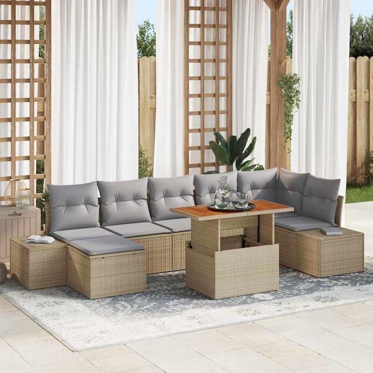 vidaXL Tuinbank Set met kussen 8 pcs Beige en Grijs, Tuin en Terras, Tuinsets en Loungesets, Nieuw, Verzenden