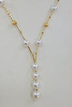 Halsketting - 18 karaat Geel goud - 4x8,5mm Akoya parels