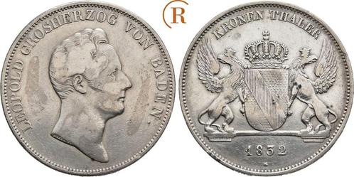Kronentaler, daalder Karlsruhe 1832 Baden: Karl Leopold F..., Postzegels en Munten, Munten | Europa | Niet-Euromunten, België