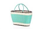 Vintage rieten tas | Retro shopper tas | Brocante groene ta