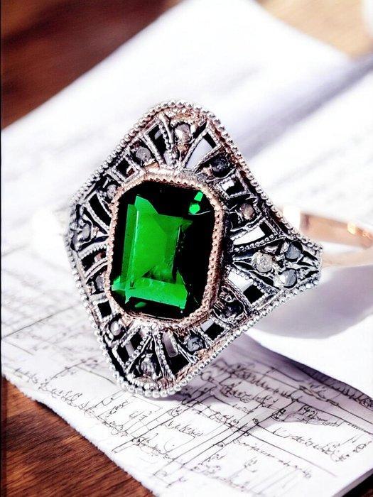 Zonder minimumprijs - Ring - 9 kt. Zilver, Roségoud Smaragd, Bijoux, Sacs & Beauté, Bagues