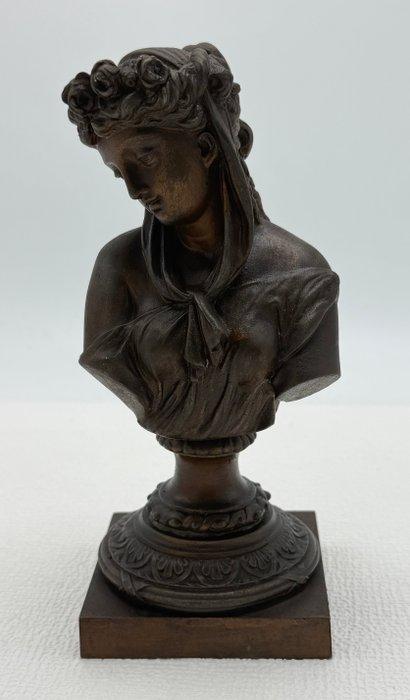 Buste, Jeune Fille - 20.5 cm - Zinklegering, Antiek en Kunst, Antiek | Keramiek en Aardewerk