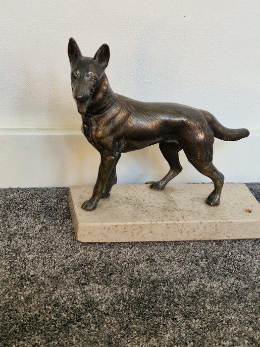 Beeld, Bronzen herders hond - 18 cm - Brons, Marmer - 1930, Antiek en Kunst, Curiosa en Brocante