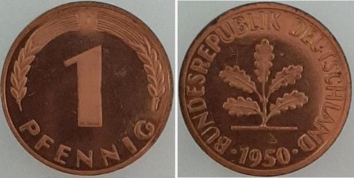 Duitsland 1 Pfennig 1950 J Polierte Platte, Timbres & Monnaies, Monnaies | Europe | Monnaies non-euro, Envoi