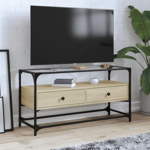 vidaXL Tv-meubel met glazen blad 98x35x51 cm bewerkt hout, Huis en Inrichting, Kasten |Televisiemeubels, Nieuw, Verzenden