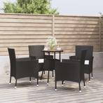 vidaXL 5-delige Bistroset met kussens poly rattan zwart, Tuin en Terras, Verzenden, Nieuw