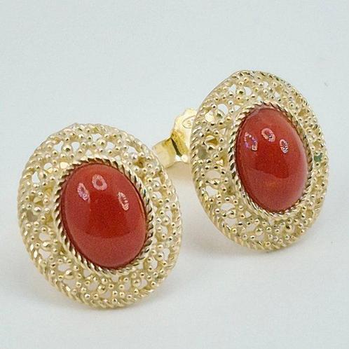 Bloedkoraal - Verguld, Zilver - Oorbellen - Middellandse Zee, Antiek en Kunst, Curiosa en Brocante