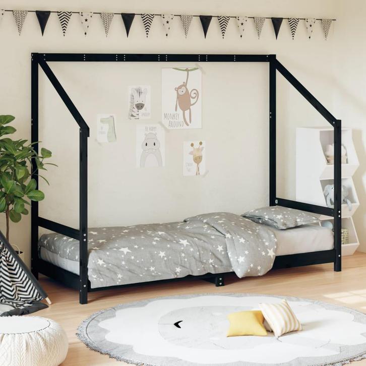 vidaXL Kinderbedframe 80x200 cm massief grenenhout zwart, Kinderen en Baby's, Kinderkamer | Bedden, Nieuw, Verzenden