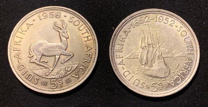 Zuid-Afrika. Elizabeth II - George VI. 5 Shilling 1958/1952, Postzegels en Munten, Munten | Europa | Niet-Euromunten