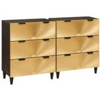 vidaXL Dressoir 2 pcs Zwart en Goud 60 x 33 x 75 cm massief, Huis en Inrichting, Verzenden, Nieuw