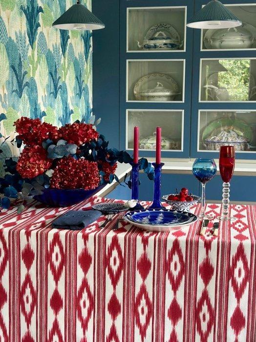 Etnisch tafelkleed met een ikat-stijl patroon voor grote, Antiek en Kunst, Antiek | Tapijten, Tafelkleden en Textiel