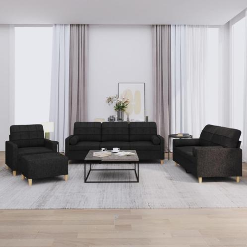 vidaXL 4-delige Loungeset met kussens stof zwart, Huis en Inrichting, Zetels | Zetels, Nieuw, Verzenden