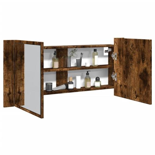 vidaXL Badkamerkast met spiegel en LED 100x12x45 cm gerookt, Huis en Inrichting, Tafels | Kaptafels, Nieuw, Verzenden