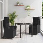 vidaXL Tuin Eettafel Set 3 pcs Zwart poly rattan, Verzenden, Nieuw